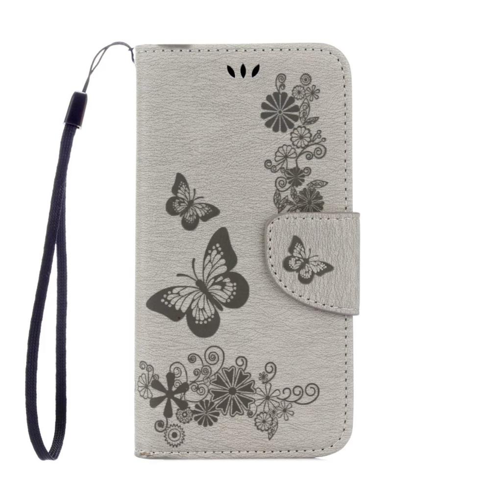 FULAIKATE for Sony Xperia XA1 Ultra Flip Case Matte Embossed Butterfly Strap Stand Back Cover Holster with Card Pocket Mt Cases: Gray