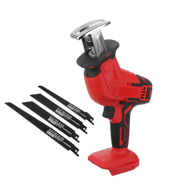 Mini Electric Saw Cordless Reciprocating Saw Woodworking Cutting DIY Power Saws Tool with 4 Saw Blades for 18V Makita Battery: Red