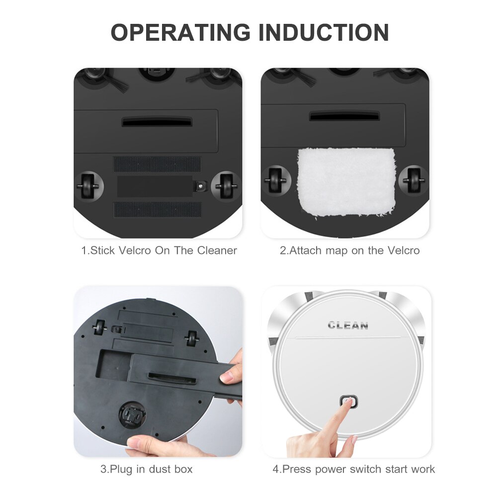 3-In-1 Robotic Vacuum Cleaner Automatic Sweep Mop Cleaner 1800Pa Power Suction Robot Vacuum 1200mAh Battery USB Rechargeable