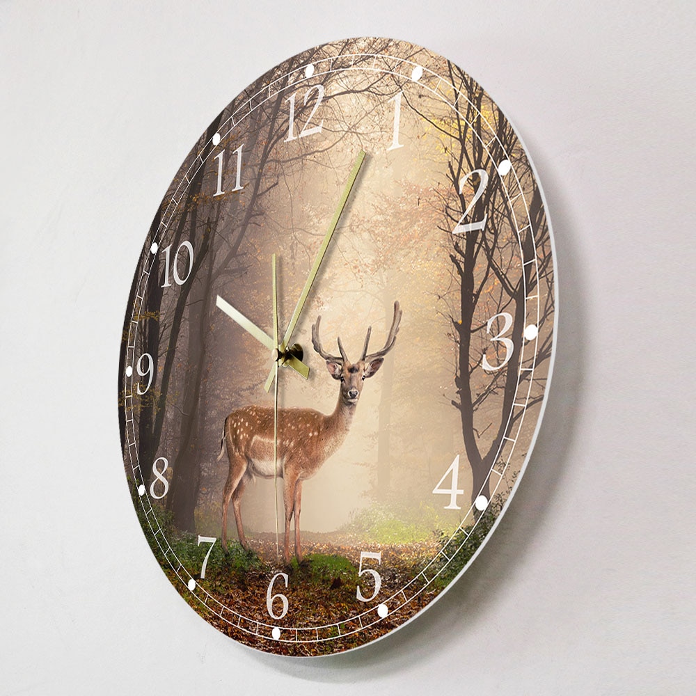 Fallow Deer In A Dreamy Forest Scene Decorative Silent Wall Clock Living Room Animal Wall Art Decor Modern Hanging Wall Watch