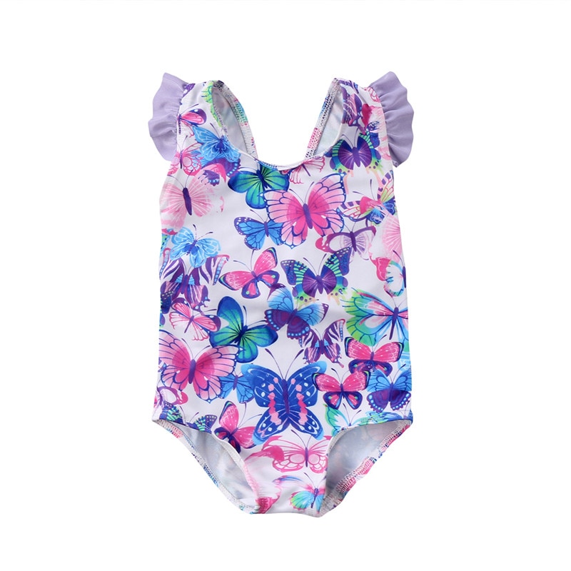 Girls One Piece Suits Swimsuit butterfly Print baby girl swimwear little girl swimsuit Children Ruffles Swiming Beachwear