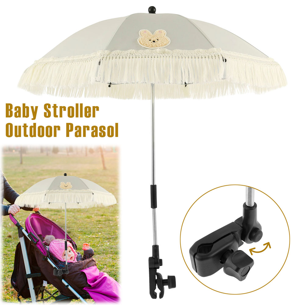 Kinderwagen-sonnenschirm für draußen, upf 40, niedlicher Clip-sonnenschirm, verstellbarer kinderwagen-regenschirm mit quaste für kinderwagen