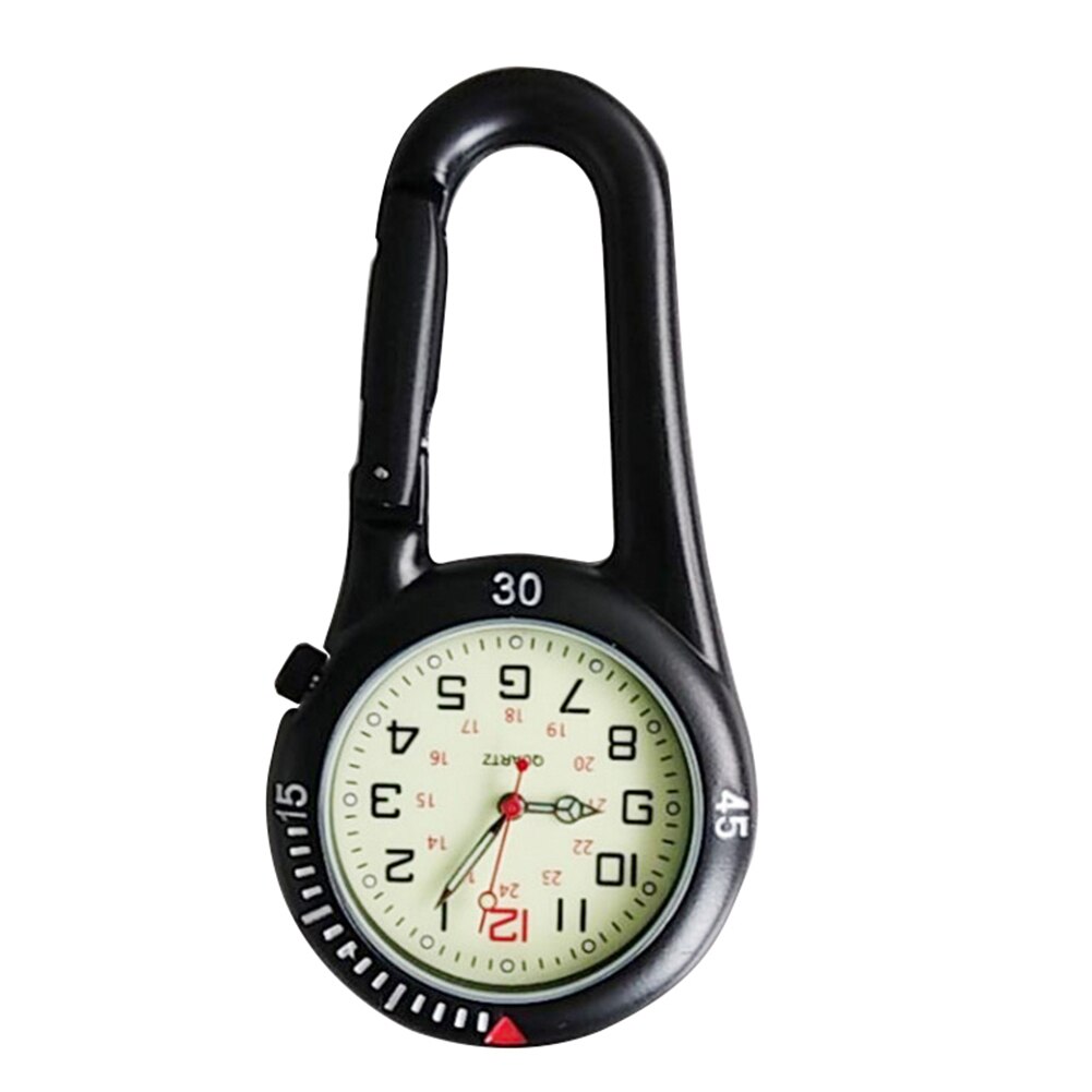 draussen Mini Runde Zifferblatt Arabische Zahlen Quarz Analog Clip Karabiner Haken Uhr