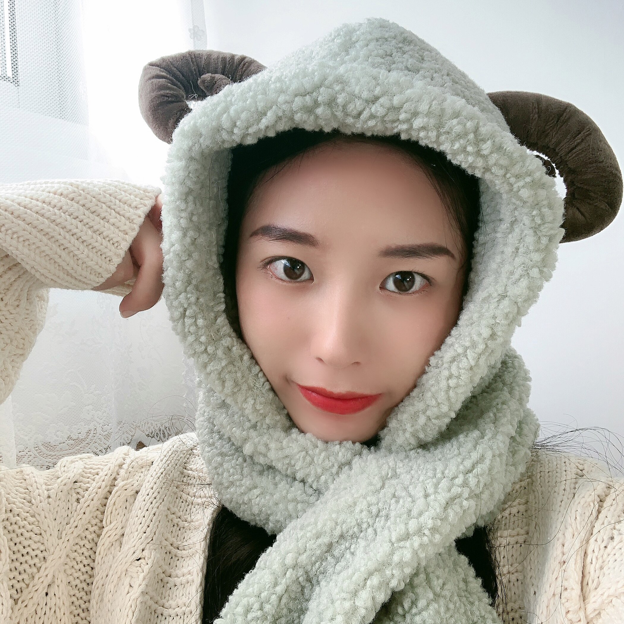 Women's Shofar Cap Knit Plush Fur Hats Winter Windproof Warm Ear Scarf Cloak Protect Bomber Gorras