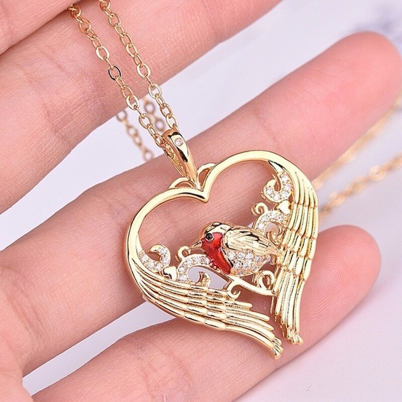 collares para mujer collar hombre andywen colgantes plata de ley 925 mujer collares de Exquisito y colgante de pájaro dorado. Collar de pájaro dorado protegido por alas de ángel. Buenos para niñas