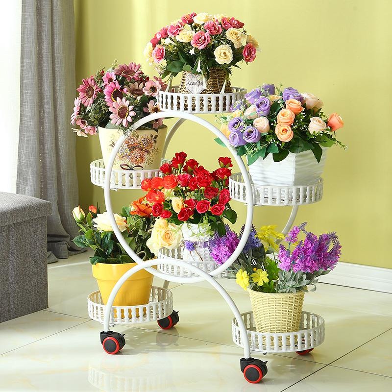 Soportes portátiles de flores con ruedas, soporte de Metal para plantas, organizador de habitación creativa, estante de almacenamiento grande, estante flotante para decoración interior