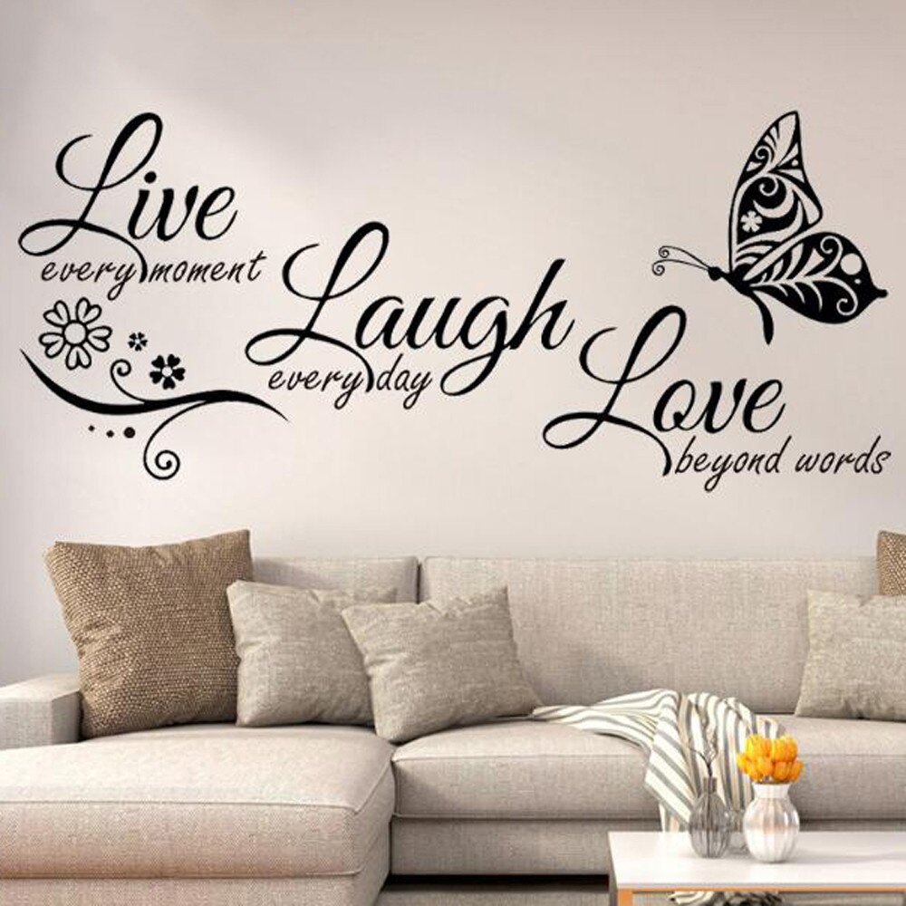 Live Laugh Love Vlinder Bloem Muur Sticker Art Moderne Muurstickers Quotes Vinyls Muurstickers Home Decor Woonkamer A3088