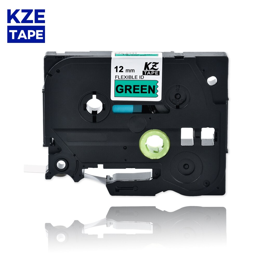 KZE 12mm FX231 Multicolor Flexible Laminated Cable Label Tape Compatible Tze-FX231 tze tape Flexible label for P-touch printers: black on green