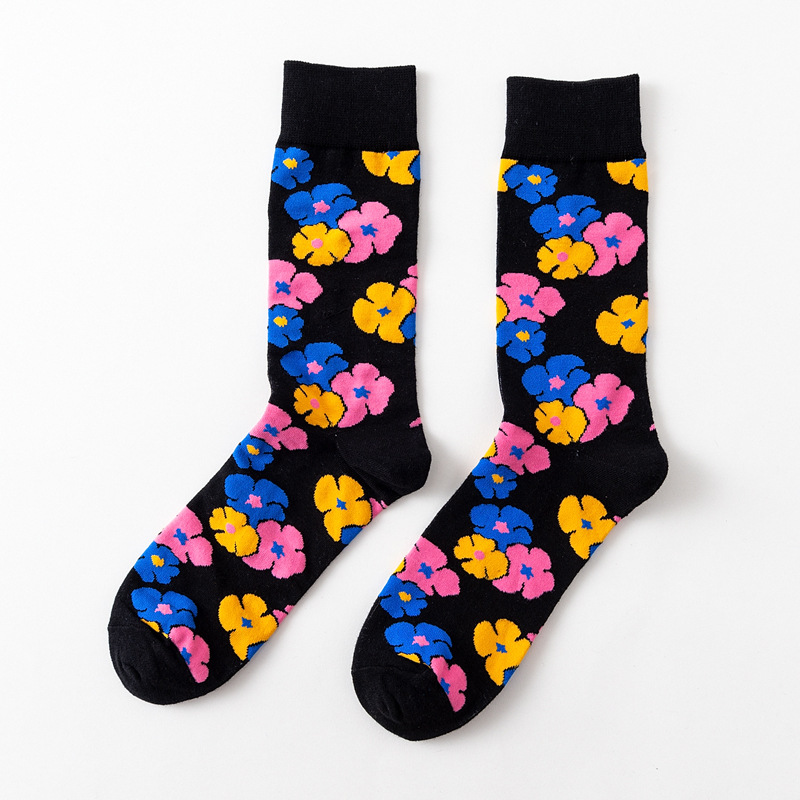 Cool estilo callejero de Harajuku Crazy Cartoon divertido mujeres Casual calcetines hombres cortos calcetines de hip hop hombres novedad feliz algodón colorido Socs: blue black 09