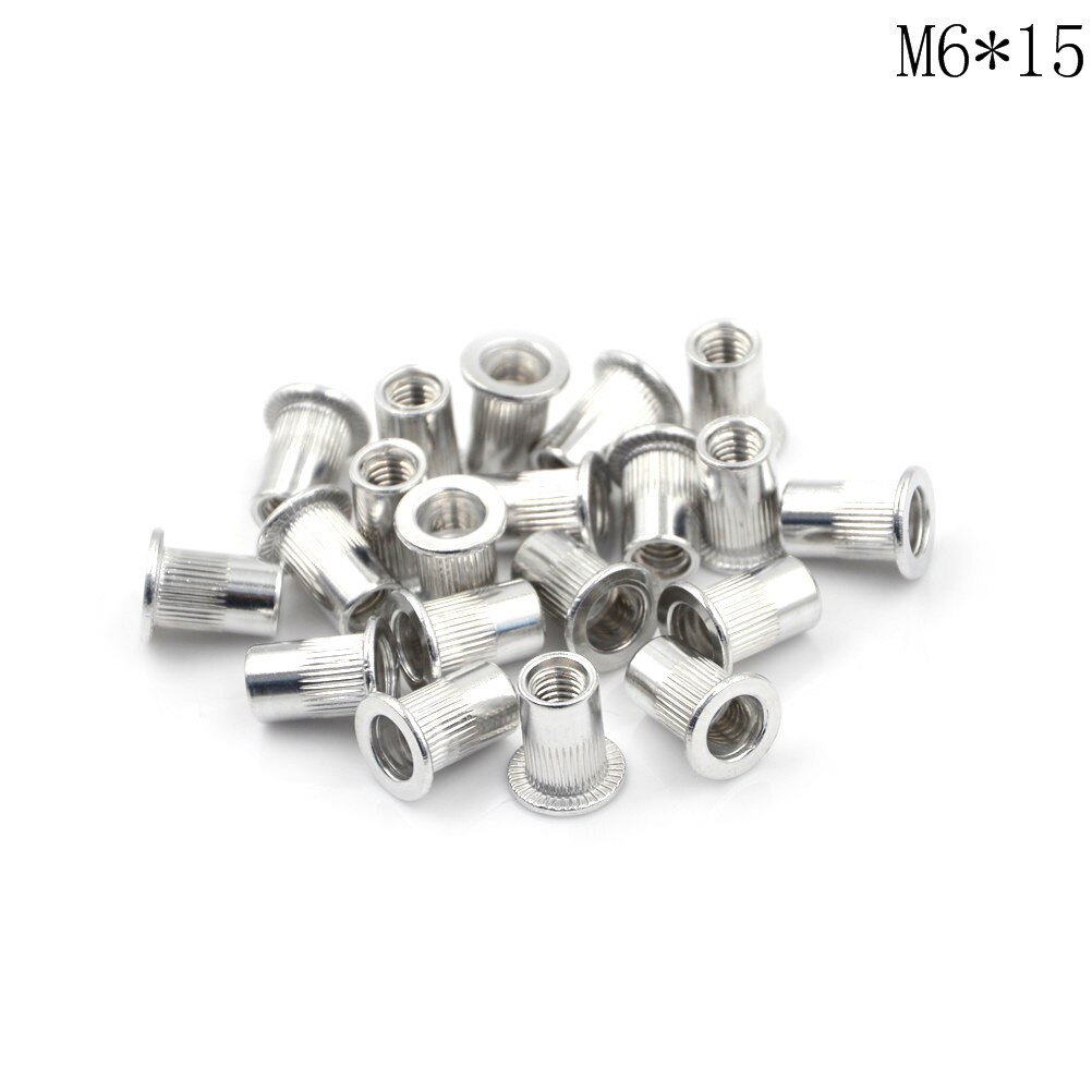 20Pcs/lot M4 M5 M6 M8 M10 Aluminum Alloy Rivnut Flat Head Threaded Rivet Insert Cap Rivet Nut: M6x15