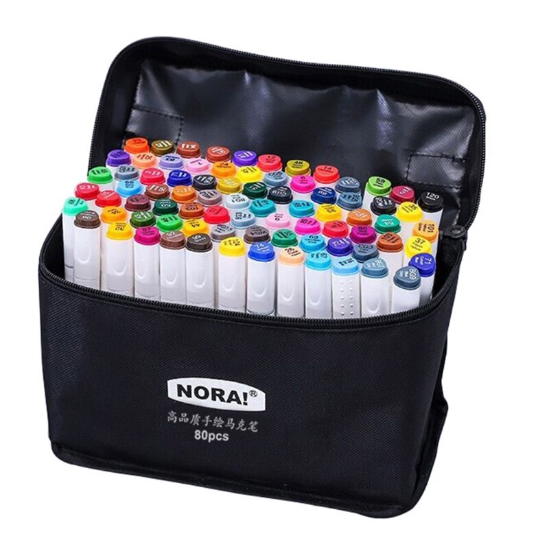 80 Kleuren Alcohol Markers Set, Dual Tips Blender Art Markers voor Tekenen Schetsen Kleurende Kunstenaar Pennen en Onderstrepen, Professionele Permanente Schets Markers voor Kinderen Volwassen