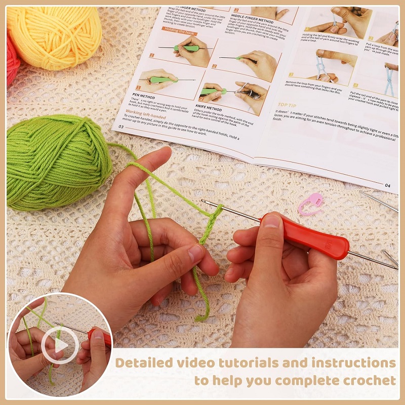 Kit de tricô para iniciantes completos, Crochet Starter, Kit completo Crochet com vídeo tutoriais, Fenrry Iniciantes