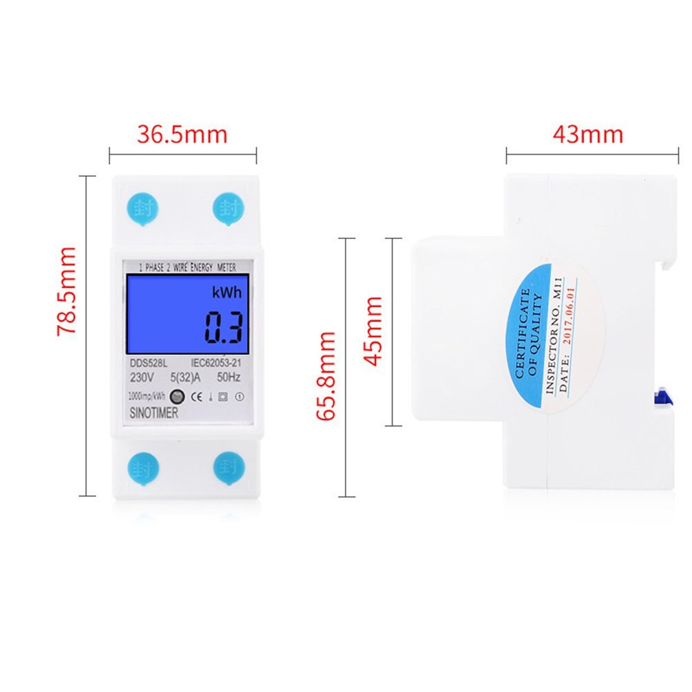 SINOTIMER Single Phase Energy Meter Home DIN Rail LCD Digital No Reset kWh Voltage Current Power Consumption Meter Wattmeter