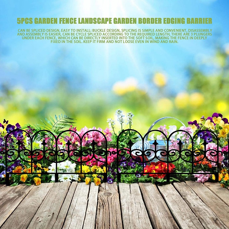Decoratieve Tuin Hek, 60X33cm Decoratieve Tuin Hekwerk Panelen Dier Barrière, Hek Decoratieve Rand, Zwart 5Pcs