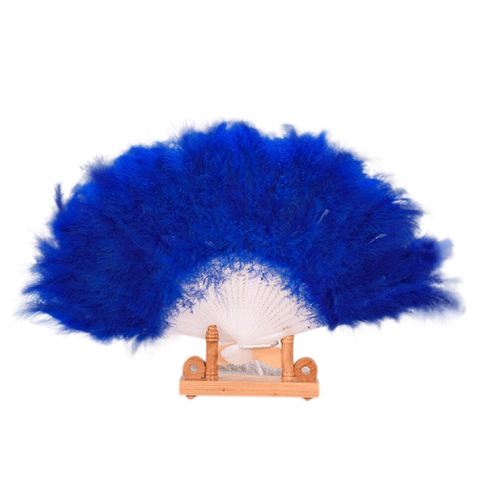 Bruiloft Mode Veer Bamboe Bruiloft Showgirl Dance Elegante Grote Veer Folding Hand Fan Decor Folding Handheld Fan # W2: Blue