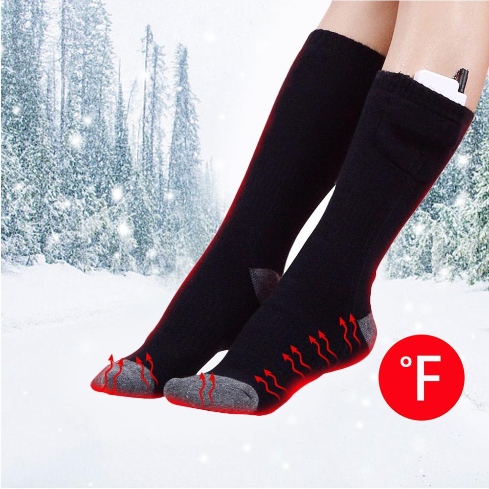 Usb Rechargeable batterie Sport Ski chaussettes chauffantes femmes hommes coton randonnée en plein air chauffage thermique jambières