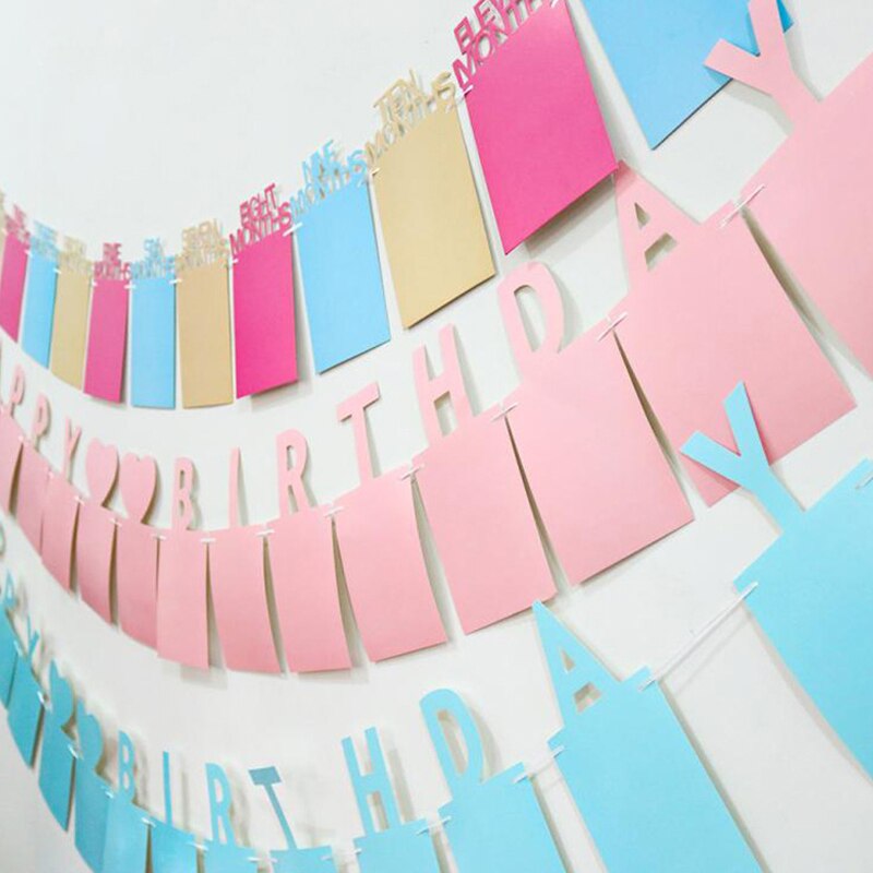 Happy Birthday Photo Frame Banner for Family First Party Decoration Kids Baby Boy Girl My 1st One Year Supplies 12 Month