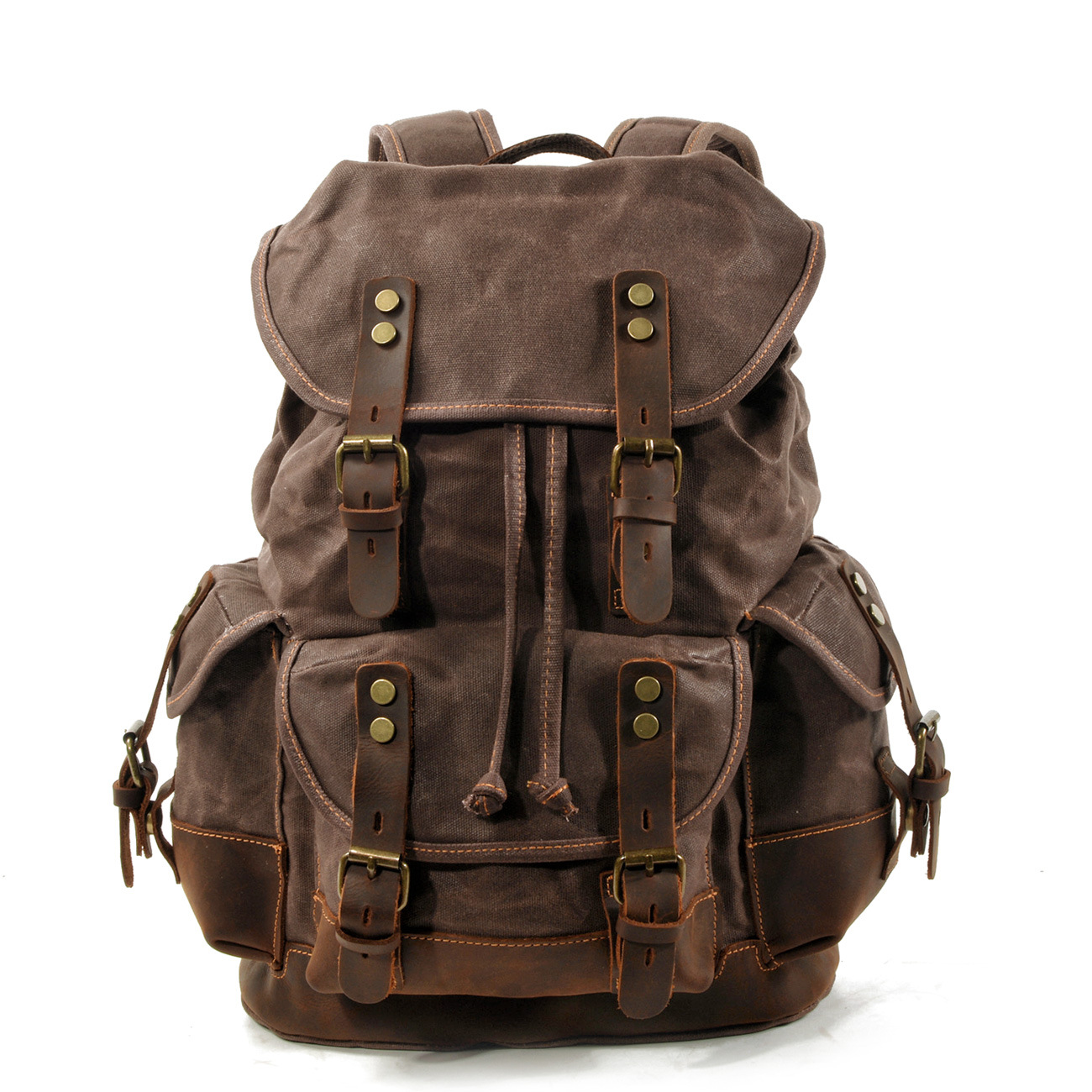 Ombro ao ar livre dos homens saco de estudante casual mochila de viagem de grande capacidade saco de escalada de couro de lona: Marrom