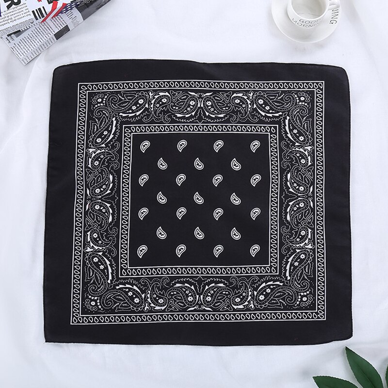 Hip Hop 100% Cotton Bandana 55cm*55cm Square Scarf Bandana Men Black Bandanas Red Paisley Bandana Women Outdoor Neck Face Scarf: Black