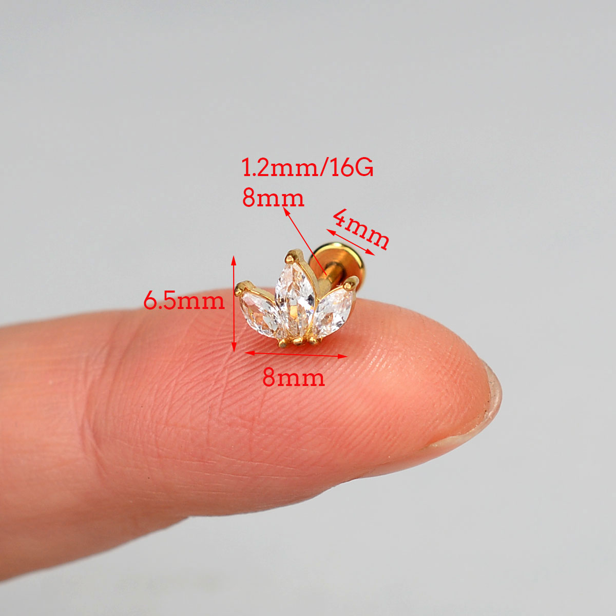 1PC Trendy Stainless Steel Cubic Zirconia Chain Studs Earring For Women Helix Tragus Lobe Cartilage Piercing Body Jewelry