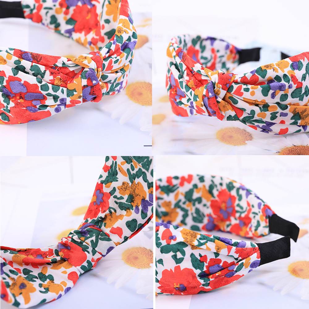 Kwiatowy nadruk wiązane opaski na głowę Bezel Turban elastyczna kokarda krzyżowa opaski do włosów dla kobiet obręcze do włosów opaski dziewczęce akcesoria do włosów biżuteria