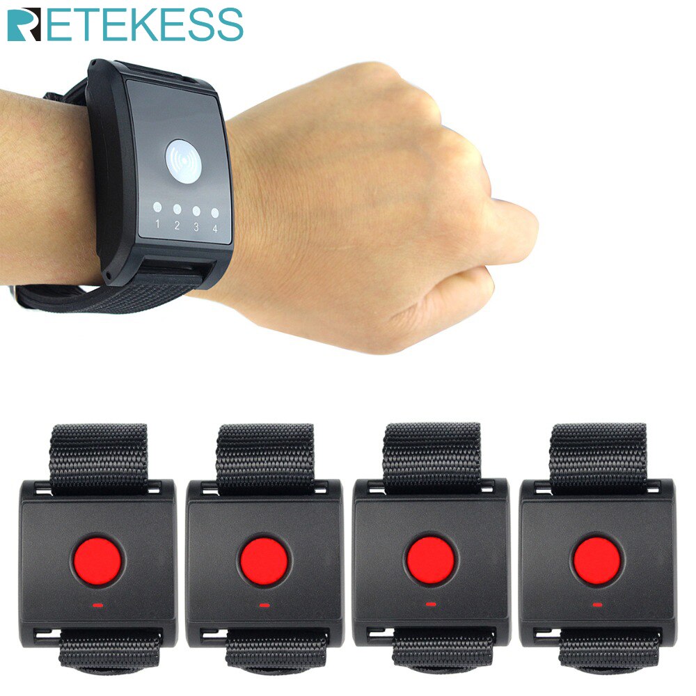 Retekess Call System 433MHz Emergency Call Button For The Elderly Patient 1 Watch Pager Receiver + 4 Call button F4411A