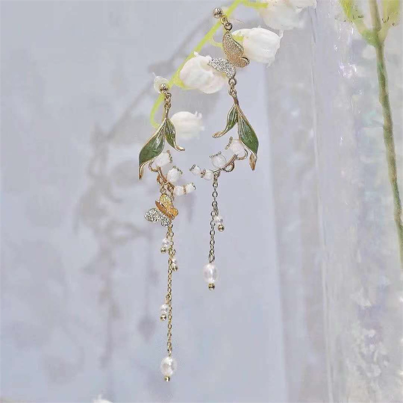 Pendientes colgantes bohemios de nueva flor para mujer, aretes largos a la con borlas y flores de diamantes de imitación, joyería para y boda,: Verde del ejército de Zinc