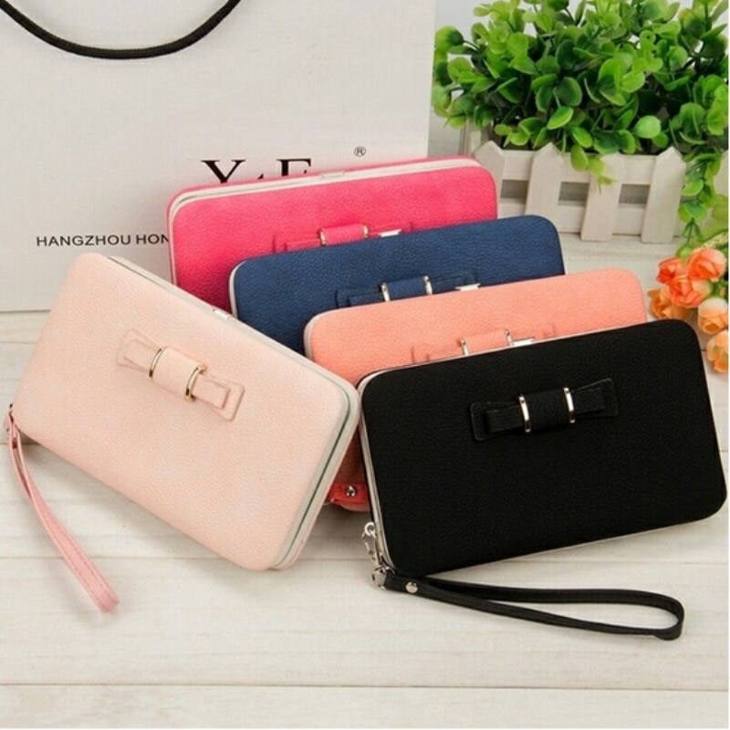 Wallet's Women Long Card Hold Bow knot Large Capacity Lunch Box Cellphone Solid Pocket Purse