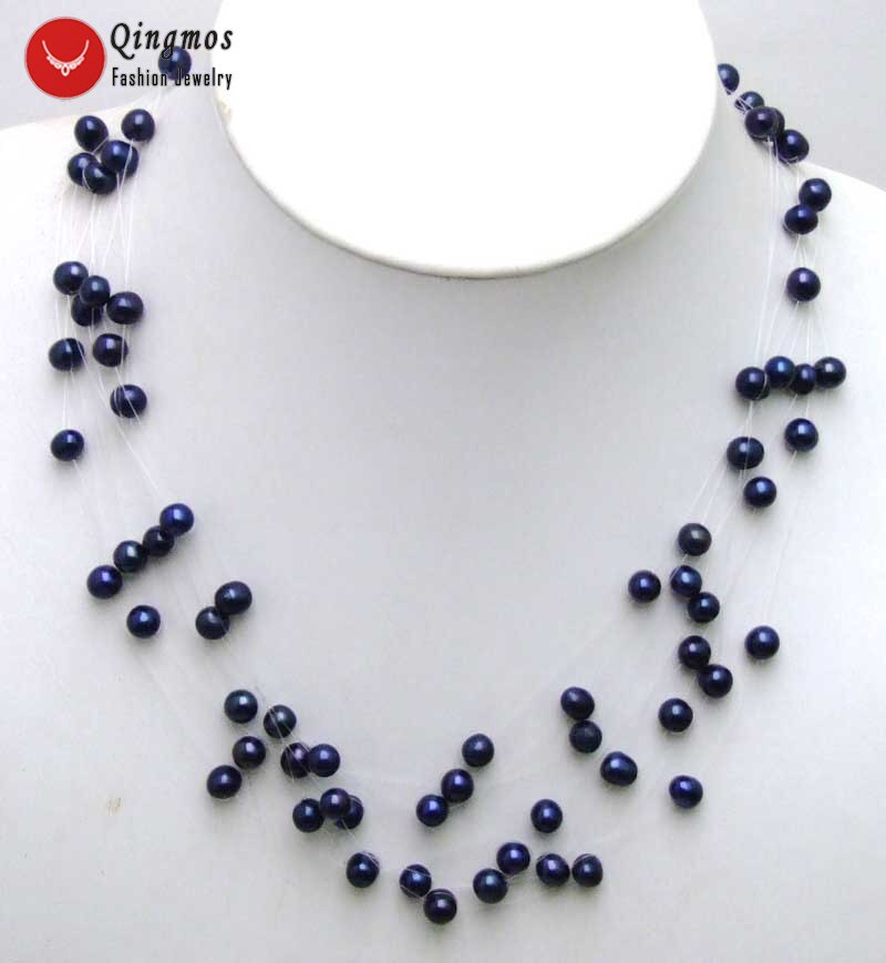Qingmos Pearl Necklace for Women - 6-7mm Round Freshwater Pearls - 8 to 20 Strands - 18-20 Inch Length: Black 8 strands