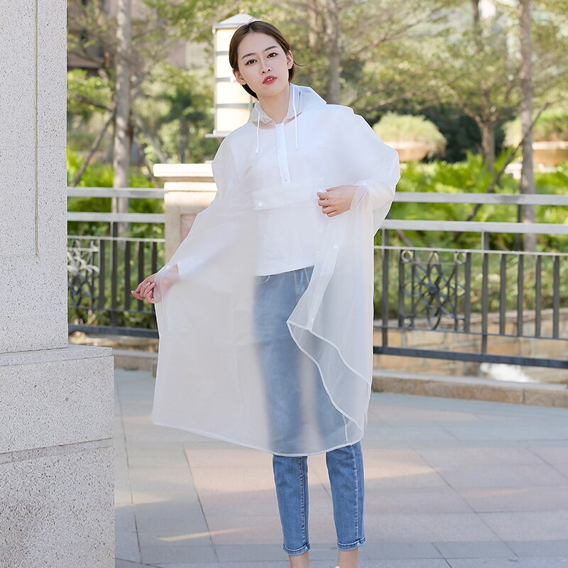 Men's and women's hooded transparent raincoat white button zipper