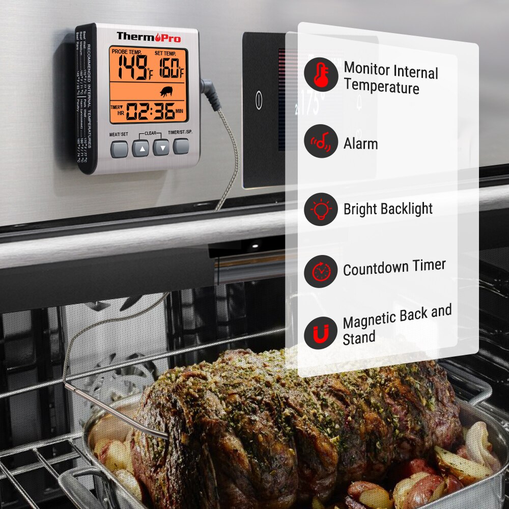ThermoPro TP16S Digital Oven Thermometer Kitchen Meat Thermometeer With Timer Backlight BBQ Thermometer