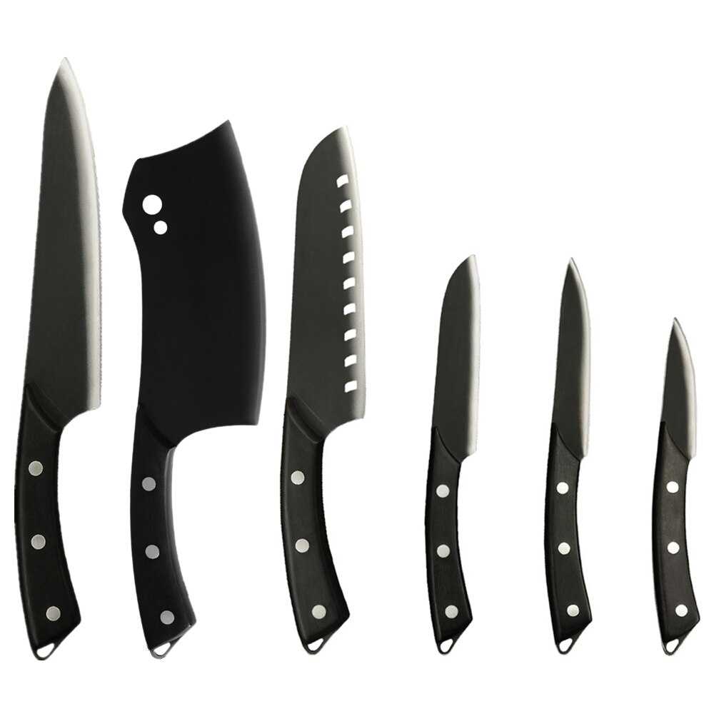 Sowoll Pro Kitchen Cooking Knives Set 8&#39;&#39; Chef 7&#39;&#39; Santoku Chopping 5&#39;&#39; Santoku Utility 3.5&#39;&#39; Paring Knife Sheath Cover Tools: A 6PCS SET