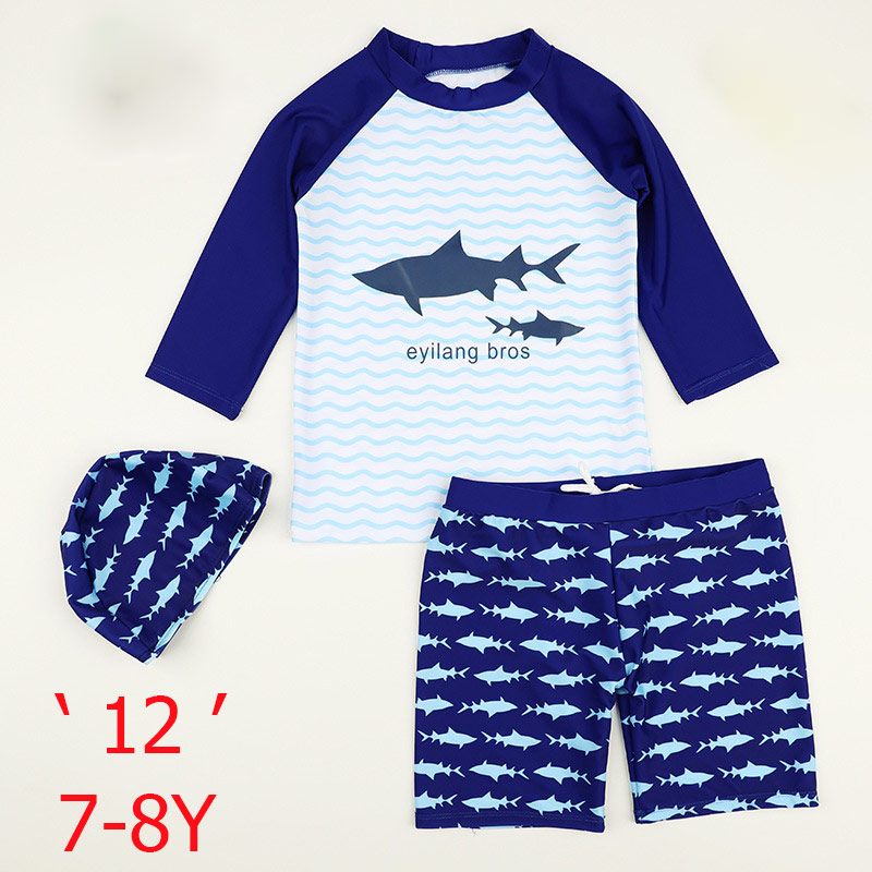 Summer Kids Boy Swimwear for Boys Cartoon 3Pcs Children Swimsuits with Sun Cap Toddler Baby Girl Beach Bath Clothes: 7-8Y