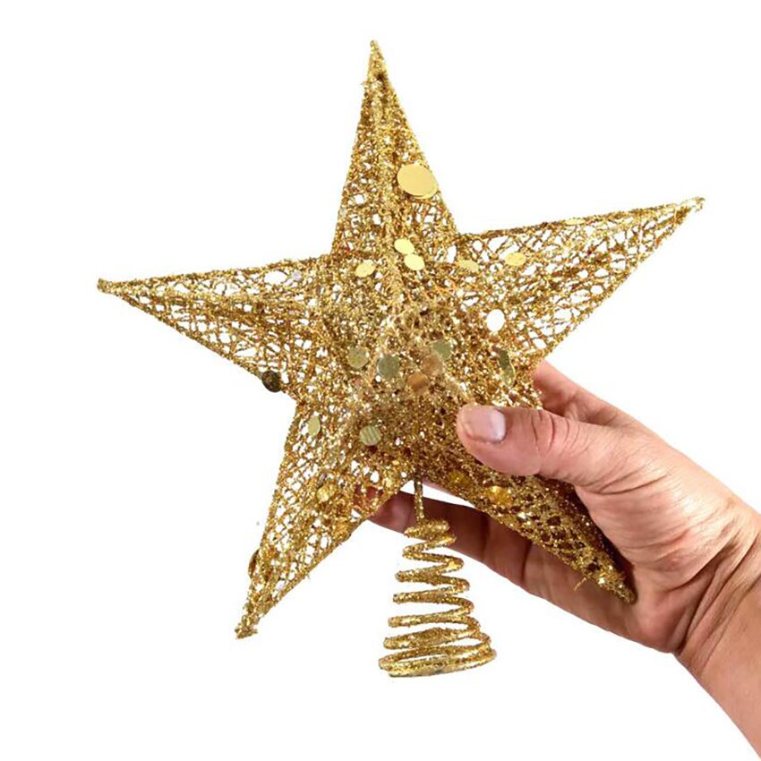25/20cm Gold Glitter Christmas Tree Top Star Decoration Iron Art Ornaments, 3D Sequins Stars Christmas Tree Topper Decorative