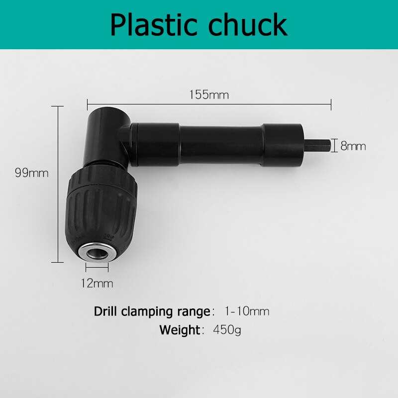 90 Graden Metal Haakse Elektrische Boor Hoek Apparaat Drie-Klauwplaat Adapter Smalle Ruimte Sleutel Boren Accessoires tool: Plastic chuck