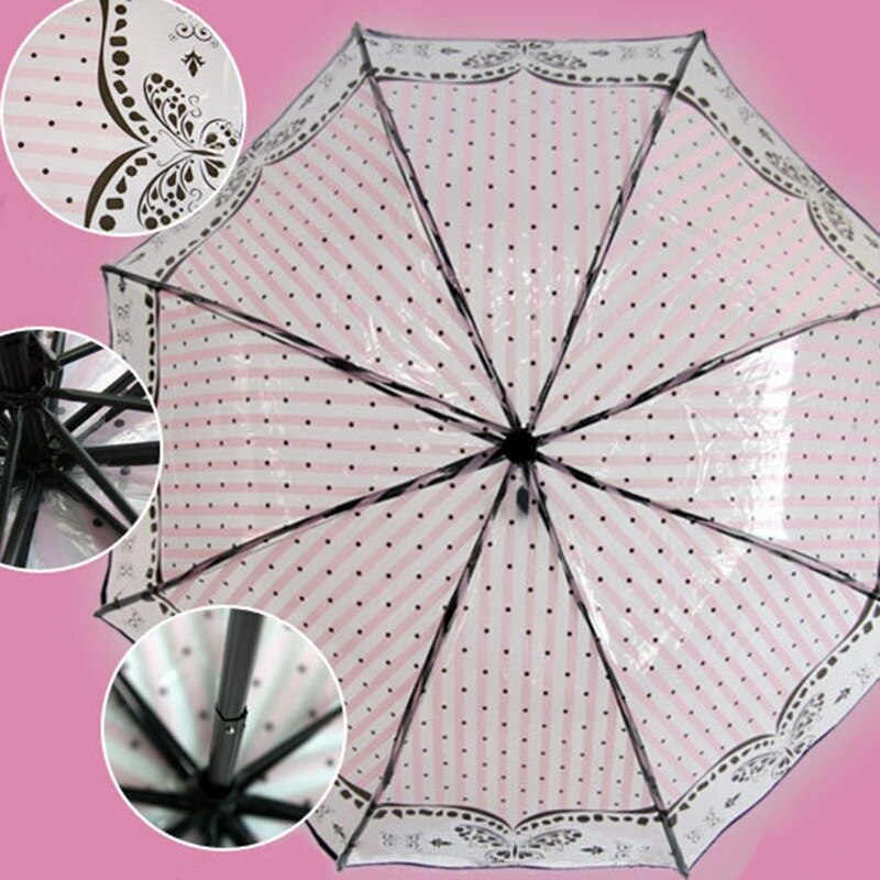 Paraply regn kvinder gennemsigtig solrig og regnfuld paraply parasol tykkere tre-foldet reklame paraply