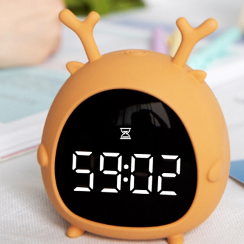 Cartoon Deer Music Alarm Clock Wake Up Light Mini USB Charge Bedroom Smart Night Light Alarm Clock