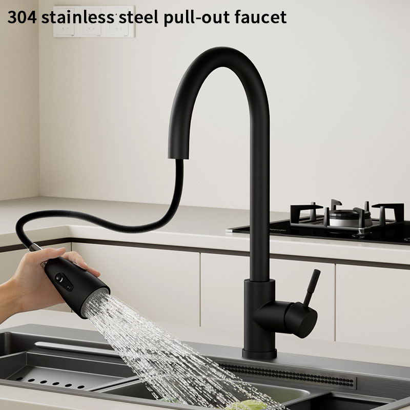 Kitchen Faucet Brushed Nickel Color Surface and Cold Water Faucet Kitchen Sink Faucet Pull-out Kitchen Faucet Single Hole