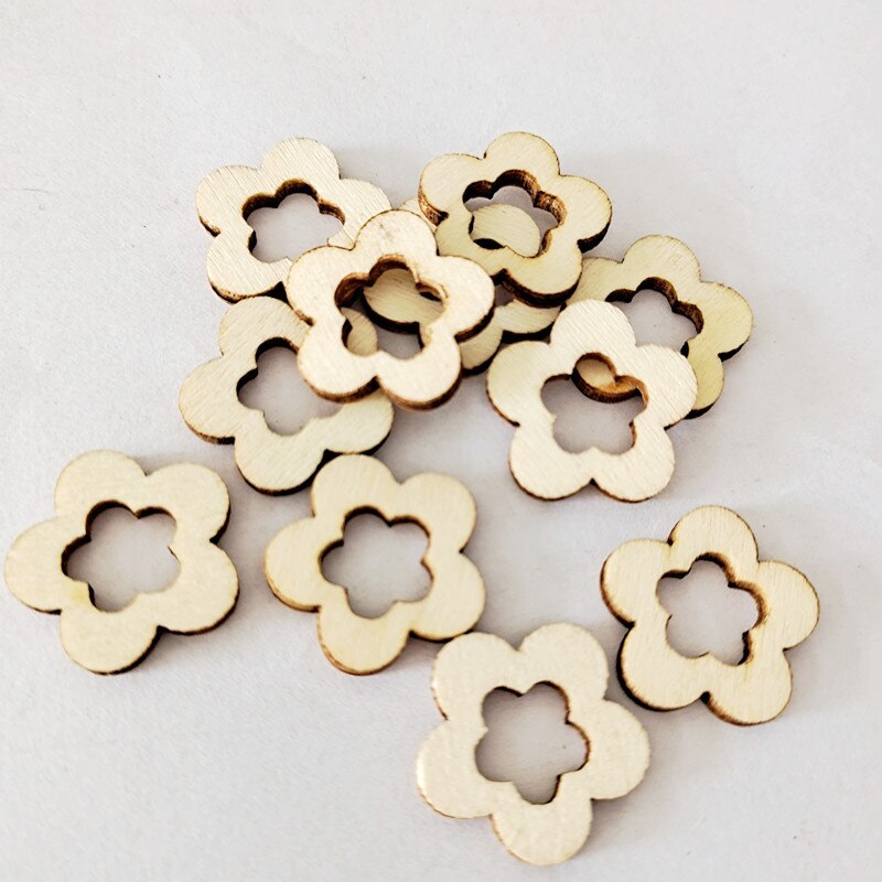 Rodajas de madera de 100 piezas, adornos hexagonales cuadrados con forma de flor, losas de madera, decoración artesanal: A / 1CM