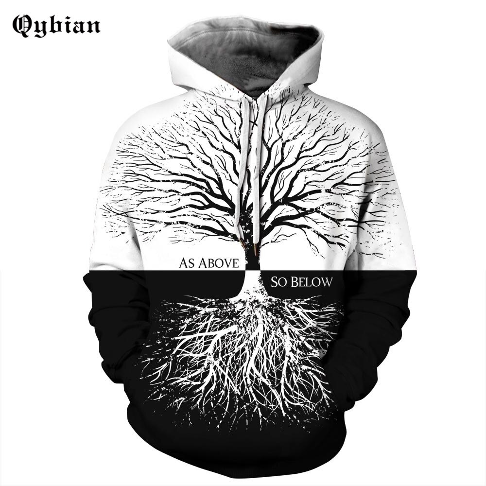 Qybian Autumn Winter Brand 3d old tree Print Hoodie Sweatshirt Bts Hoodie Loose Casual Mens Sports Suits for Unisex