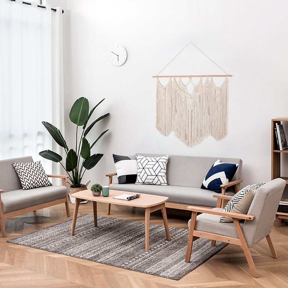 Floral Tapestry Wall Hanging Bohemian Handmade Woven Tapestry Geometric Modern Boho Living Room Bedroom Decoration