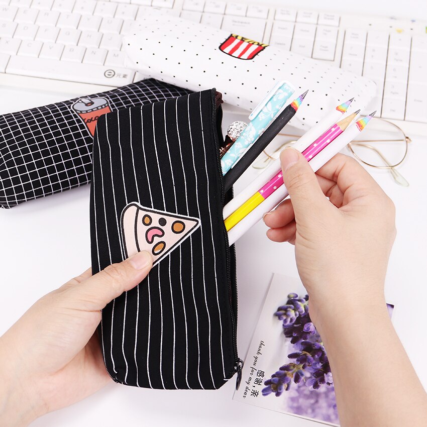 Creatieve Voedsel Pizza Fries Etui Canvas Potlood Tas voor Kids Leren Schoolbenodigdheden