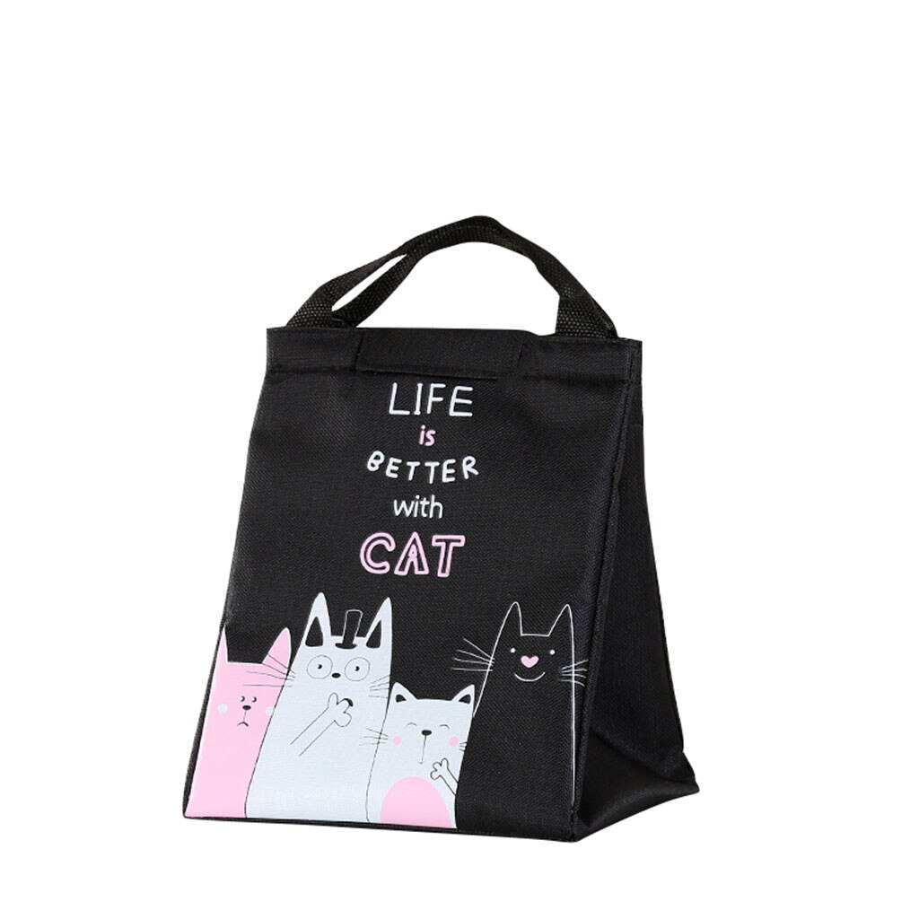 Cute Cartoon Cat Print Waterproof Lunch Bag Thermal Cooler Insulated Portable Tote Bag Accessories: D