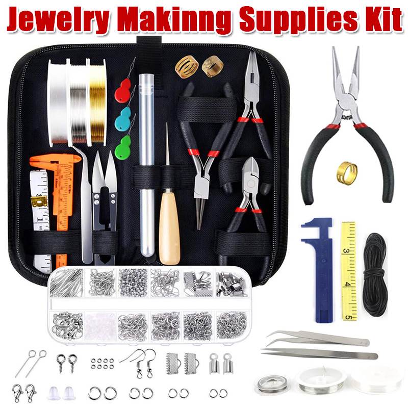DIY Jewelry Making Supplies Kit Jewelry Repair Tools bag Kit with Pliers Silver Beads Jewelry Making Accessories DIY Craft