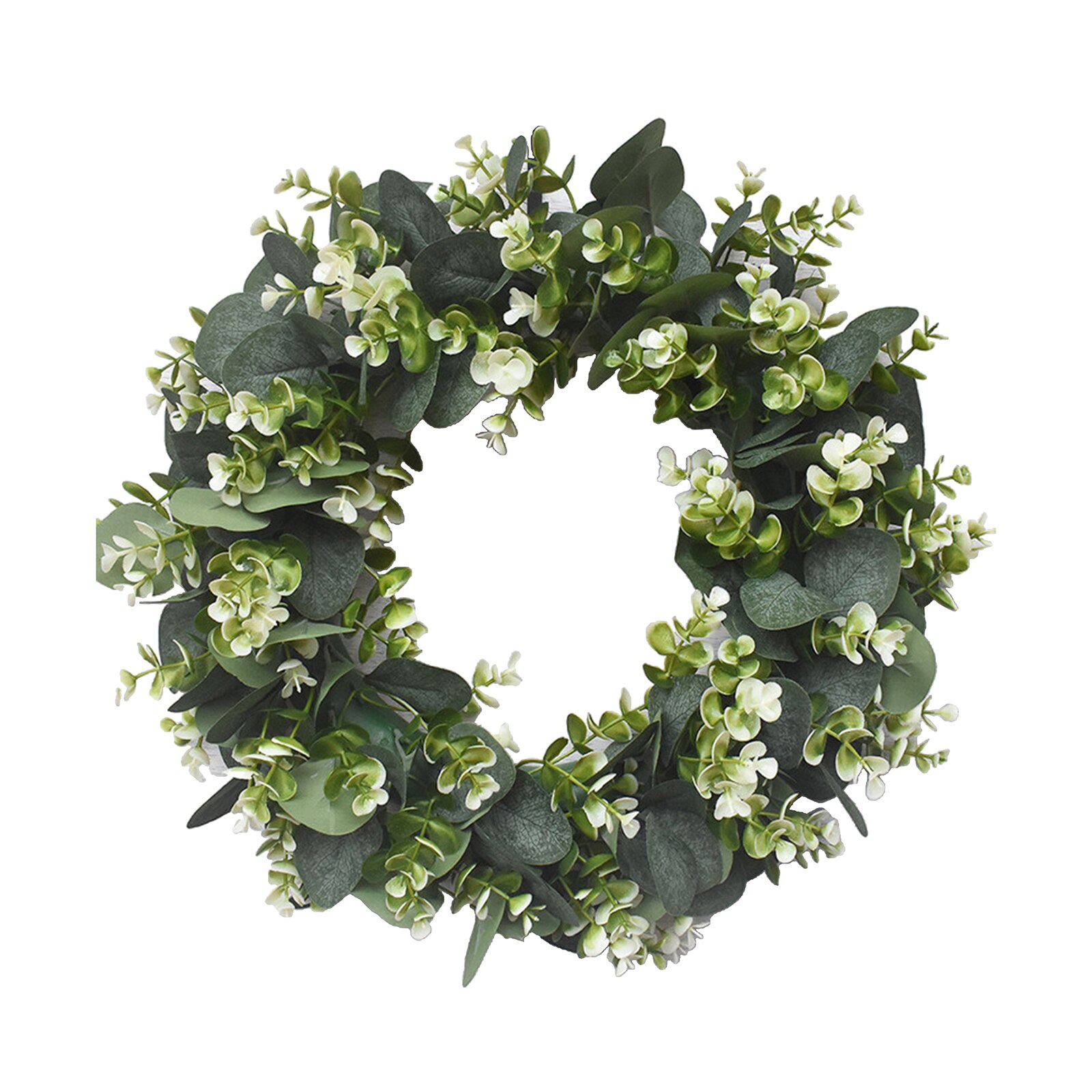 20 Inch Kunstmatige Eucalyptus Krans Groen Bladeren Met Witte Bessen Bloemenkrans Voor Voordeur Windows Bruiloft Groen Decoratie