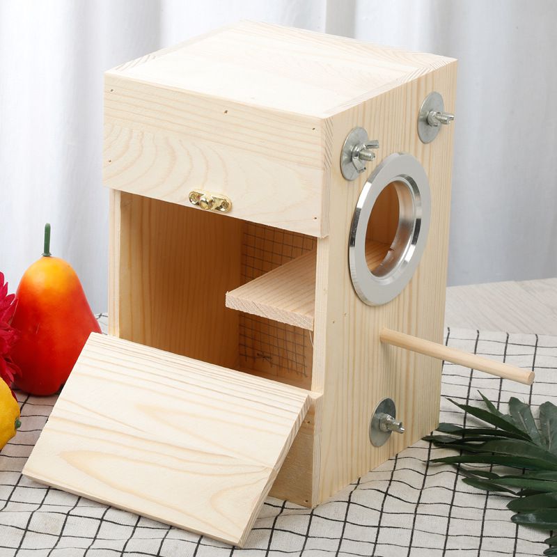 Bird Parrot Breeding Wooden Square Box Household Bird Supplies Simple Bird Cage Hatching Wooden Box With Window