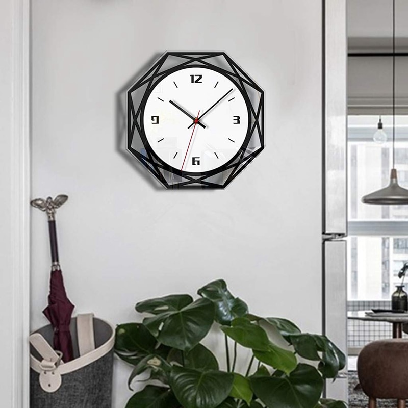 Wooden Wall Clock- Black and White Transparent Acrylic Wall Clock- Perfect To Decorate Living Room, Bedroom, Office, Ca: Default Title