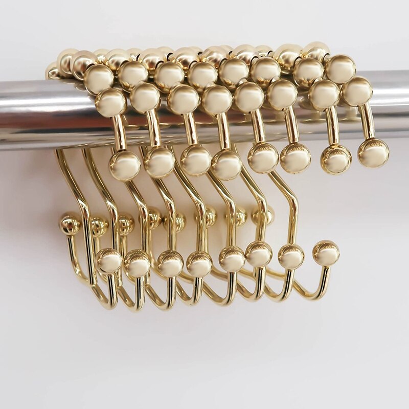 Duschdraperi ringar krok set  of 12, rostfritt stål rostskydd dubbel glidrulle med åtta badrum gardinkrok guld