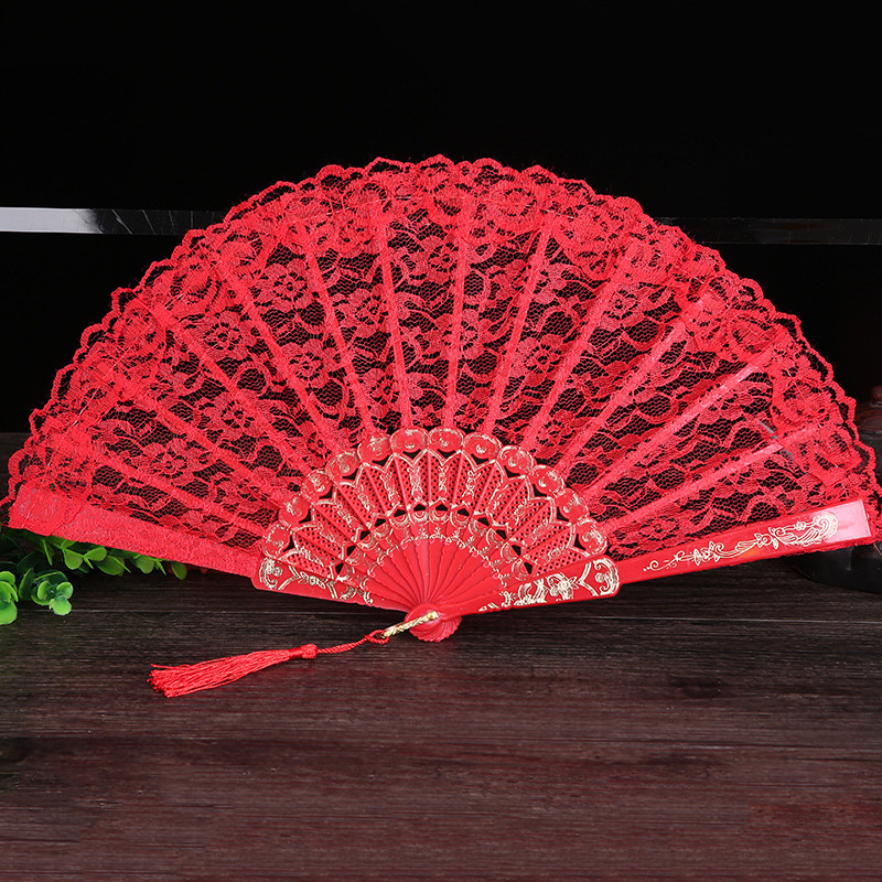 Bloem Patroon Kant Hand Fan Party Bruiloft Prom Hand Fans Folding Dance Fan Vrouwen Meisje Fotografie Prestaties Prop Home Decor