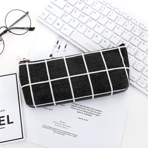 Canvas Geometric Pencil Case School Simple Striped Grid Solid Color Cute Kawaii Pencil Bag Pouch Office Students Kids Supplies: D